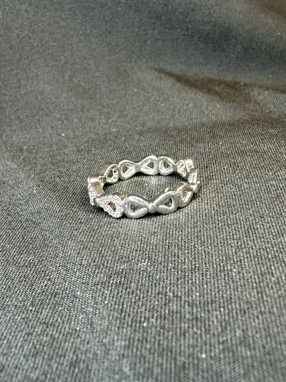 Silver-Tone Pavé Open Heart Infinity Band Ring